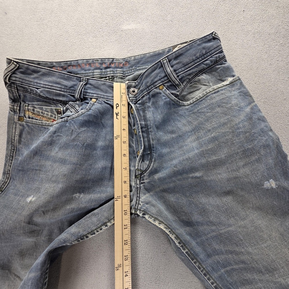 Diesel Jeans Mens 33x32 Blue Iakop Regular Slim Tapered Button Fly Italy 0804J - Picture 9 of 16